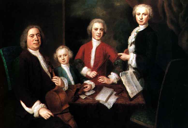 J. S. Bach (left) with three of his sons.
