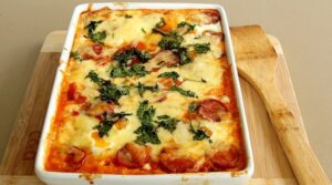 German Bratwurst Sauerkraut Casserole with Pretzels