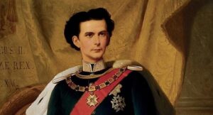 Portrait of King Ludwig II of Bavaria in regal attire, symbolizing his royal status and romantic personality.